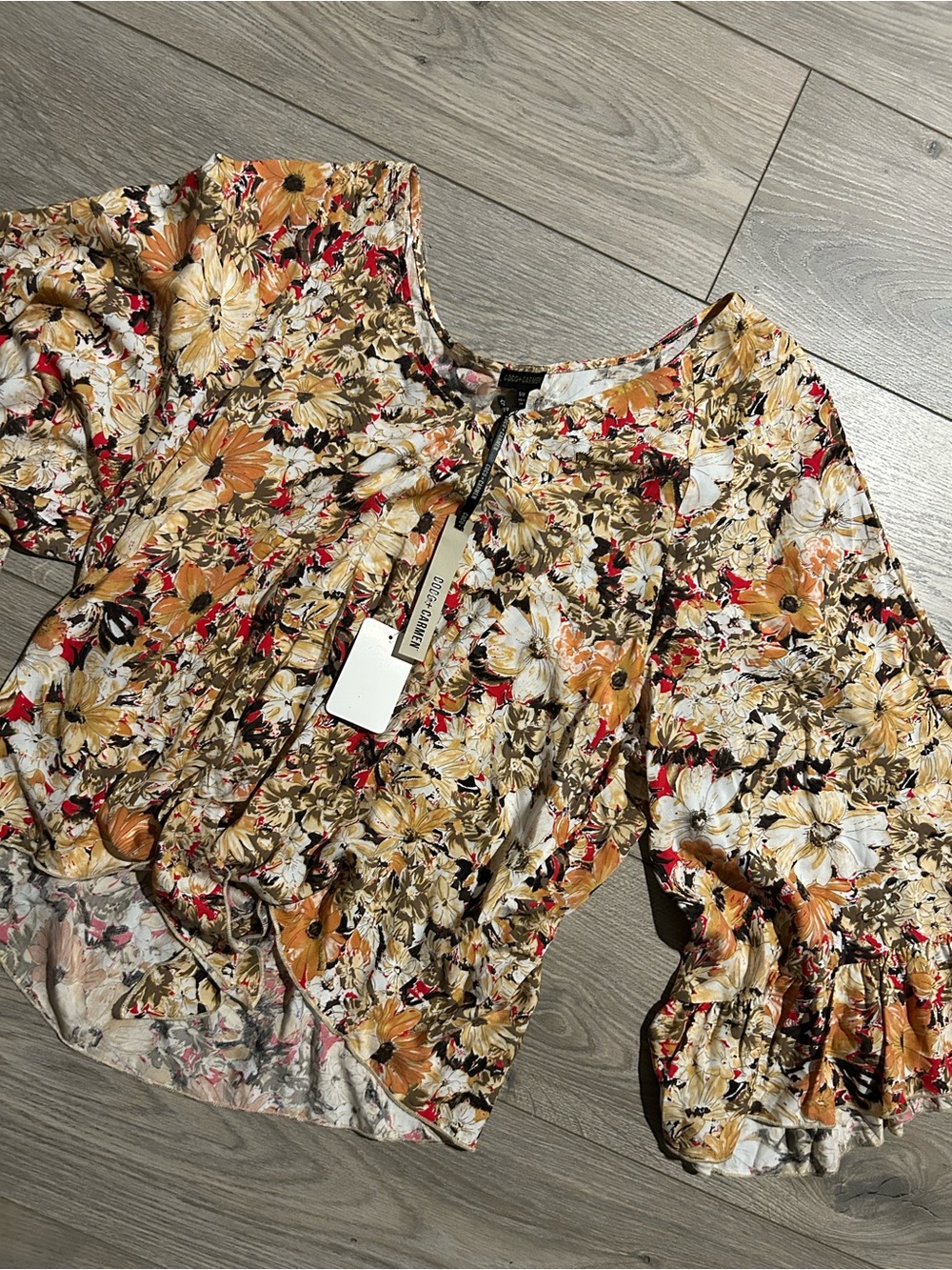 Coco + Carmen Floral Boho Wide Sleeve Tie front Detail Blouse Size S / M New